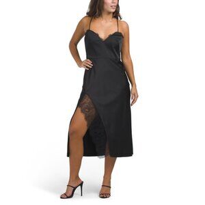 LIV FOSTER Black Sleeveless Lace Trim Midi Dress